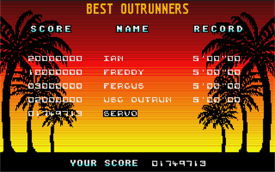 Out Run - Screenshot - High Scores Image