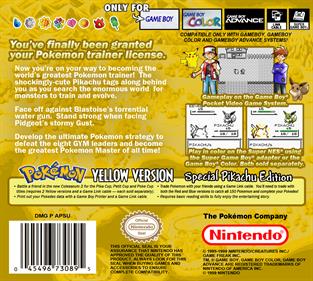 Pokémon Yellow Version: Special Pikachu Edition - Fanart - Box - Back