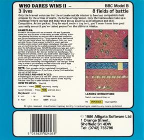 Who Dares Wins II - Box - Back Image