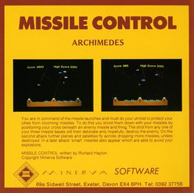 Missile Control - Box - Back Image