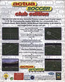 Actua Soccer: Club Edition - Box - Back Image