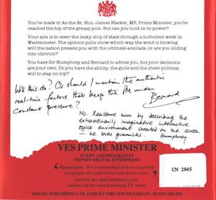 Yes Prime Minister: The Computer Game - Box - Back Image