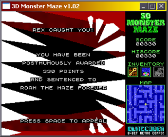 3D Monster Maze - Screenshot - Game Over Image