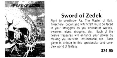 The Sword of Zedek - Advertisement Flyer - Front Image
