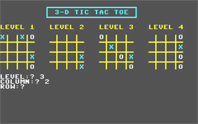 3-D Tic Tac Toe (ShareData 1987 Version) - Screenshot - Gameplay Image