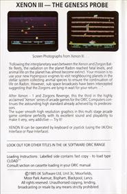 Xenon III: The Genesis Probe - Box - Back Image