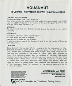 Aquanaut (Interceptor Software) - Box - Back Image
