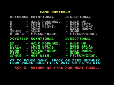 Knight Lore 128 - Arcade - Controls Information Image