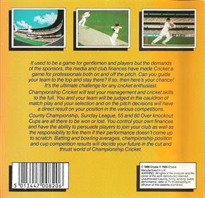 Championship Cricket - Box - Back Image