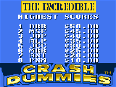 The Incredible Crash Dummies - Screenshot - High Scores Image