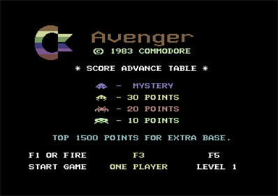 Avenger (Commodore Business Machines) - Screenshot - Game Title Image