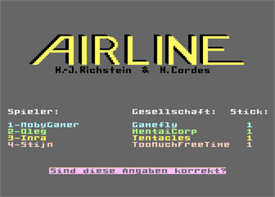 Airline (Ariolasoft) - Screenshot - Game Select Image