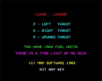 Lunar Lander (MRM Software) - Screenshot - Gameplay Image