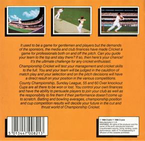 Championship Cricket - Box - Back Image