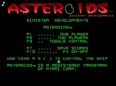 Asteroids(Sinister Developments) - Screenshot - Game Title Image