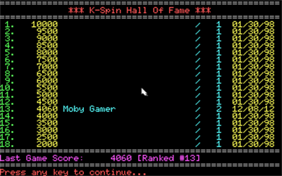 Kurt's Spaced Invaders - Screenshot - High Scores Image