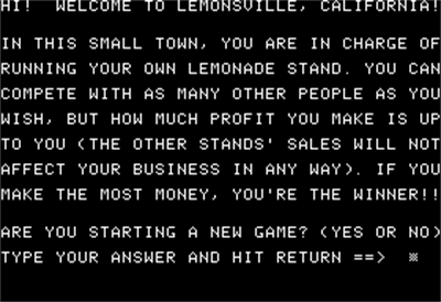 Lemonade Stand - Screenshot - Game Select