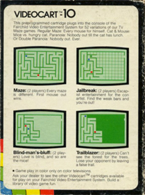 Videocart-10: Maze, Jailbreak, Blind-Man's-Bluff, Trailblazer - Box - Back Image