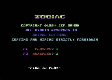 Zodiac (Anirog Software) - Screenshot - Game Title Image