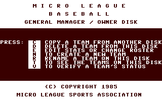 MicroLeague Baseball: General Managers Owners Disk