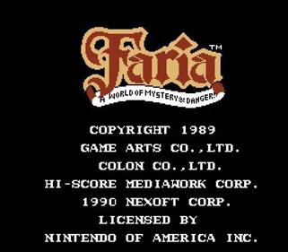 Faria: A World of Mystery & Danger! - Screenshot - Game Title Image