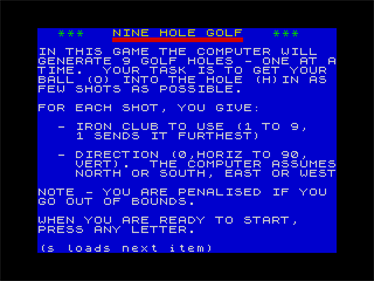 Nine Hole Golf - Screenshot - Game Title Image