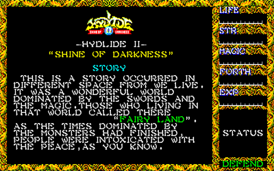 Hydlide II: Shine of Darkness - Screenshot - Game Title Image