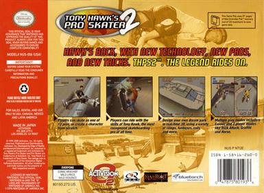 Tony Hawk's Pro Skater 2 - Box - Back Image