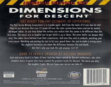 Dimensions for Descent - Box - Back Image