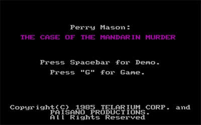 Perry Mason: The Case of the Mandarin Murder - Screenshot - Game Title Image