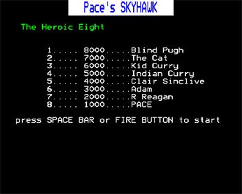 Skyhawk (Pace Software Supplies) - Screenshot - High Scores Image