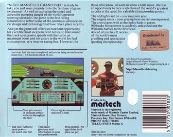 Nigel Mansell's Grand Prix - Box - Back Image