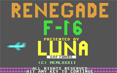 Renegade F-16 - Screenshot - Game Title Image