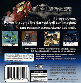 Dark Arms: Beast Buster 1999 - Box - Back Image