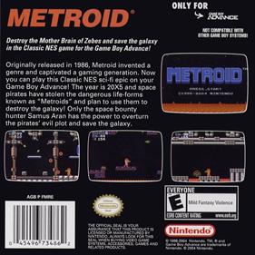 Classic NES Series: Metroid - Box - Back Image