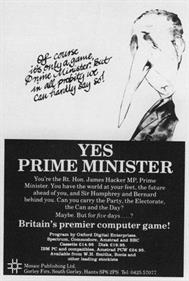 Yes Prime Minister: The Computer Game - Advertisement Flyer - Front Image