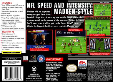Madden NFL 98 - Box - Back Image