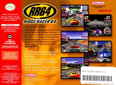 RR64: Ridge Racer 64 - Box - Back Image