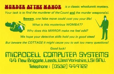 Murder at the Manor - Box - Back Image