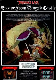 Dragon's Lair Part II: Escape from Singe's Castle - Advertisement Flyer - Back Image