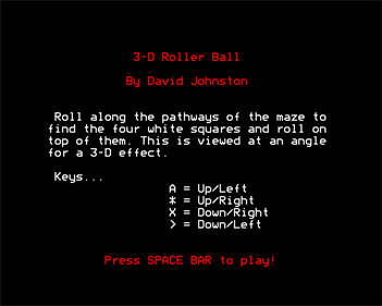 3-D Roller Ball - Screenshot - Game Title Image