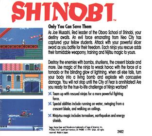 Shinobi - Fanart - Box - Back