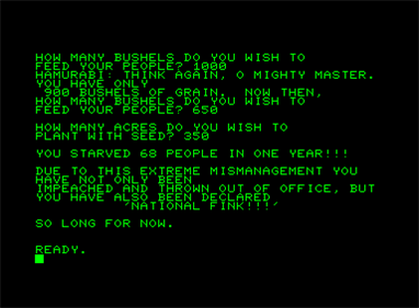 Hamurabi - Screenshot - Game Over Image