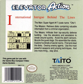 Elevator Action - Box - Back Image