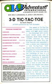3-D Tic-Tac-Toe (Adventure International) - Box - Back Image