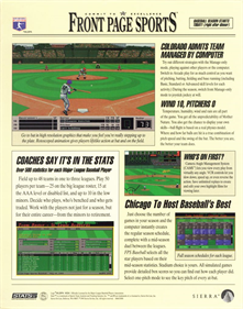 Front Page Sports: Baseball '94 - Box - Back Image