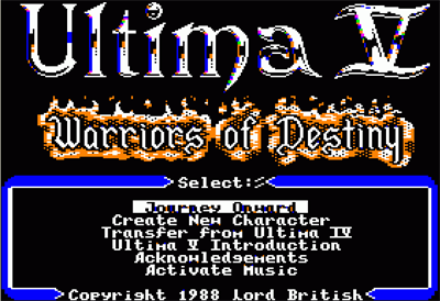 Ultima V: Warriors of Destiny - Screenshot - Game Select Image
