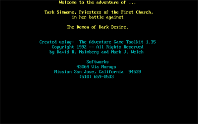 Tark Simmons, Priestess of the First Church, in her battle against the Demon of Dark Desire - Screenshot - Game Title Image