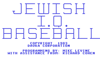 Jewish IQ Baseball - Screenshot - Game Title Image