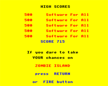Zombie Island - Screenshot - High Scores Image